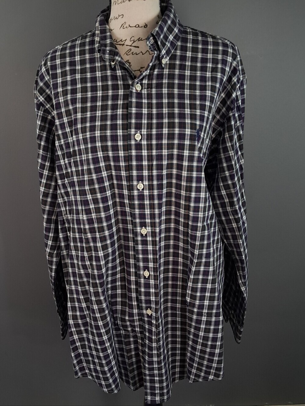 Ralph Lauren Shirt Mens 15 ½ 32/33 Yarmouth Button Down Navy Plaid Long Sleeve